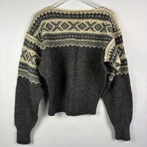 Vintage Marius Women’s Sweater L Gray Icelandic Nordic Wool Ski Norway Fair Isle